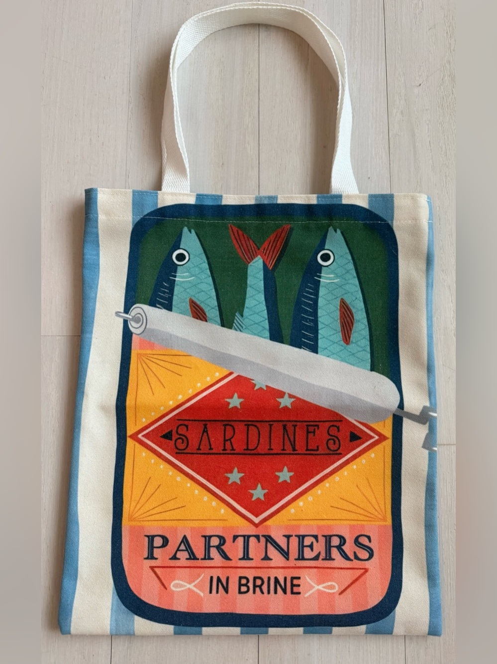 Sardines “Partners in Brine” Canvas Tote Bag Coastal Beach Market Bag New